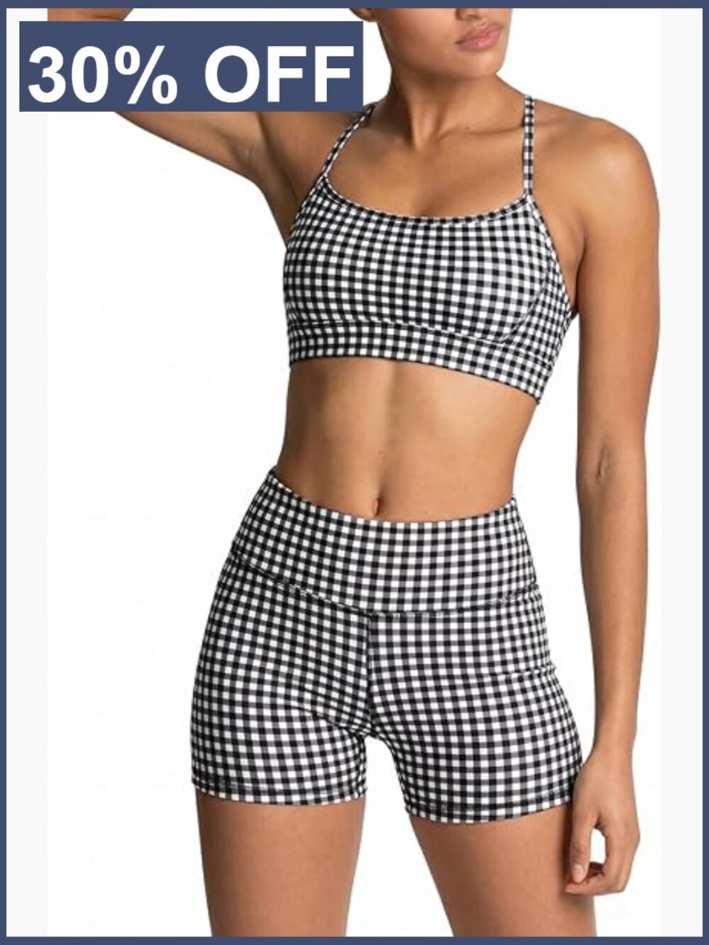 Workout Sets for Women 2 Piece Color Block Strappy Sports Bra High Waist Shorts